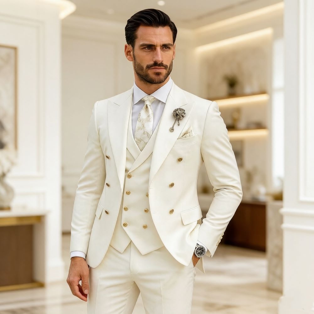 Men'S Formal Wear In Wedding - Erkek Fildişi Düğün Takımı Slim Fit