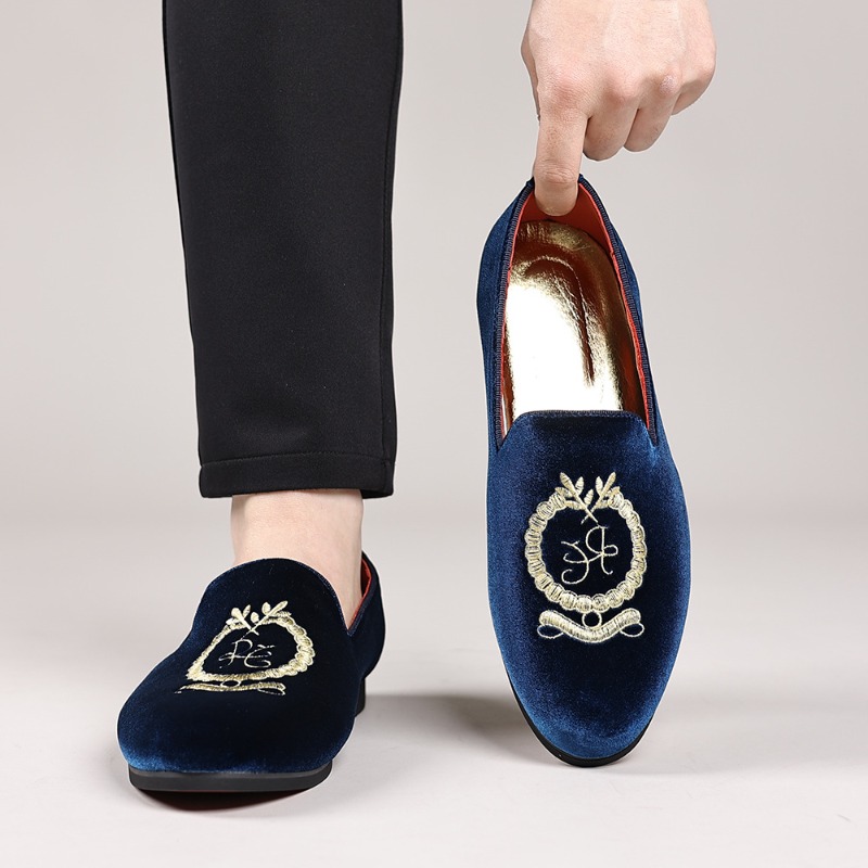 Men'S Luxury Formal Wear - Lüks Tasarımcı Loafer'lar Süet Deri Nakış