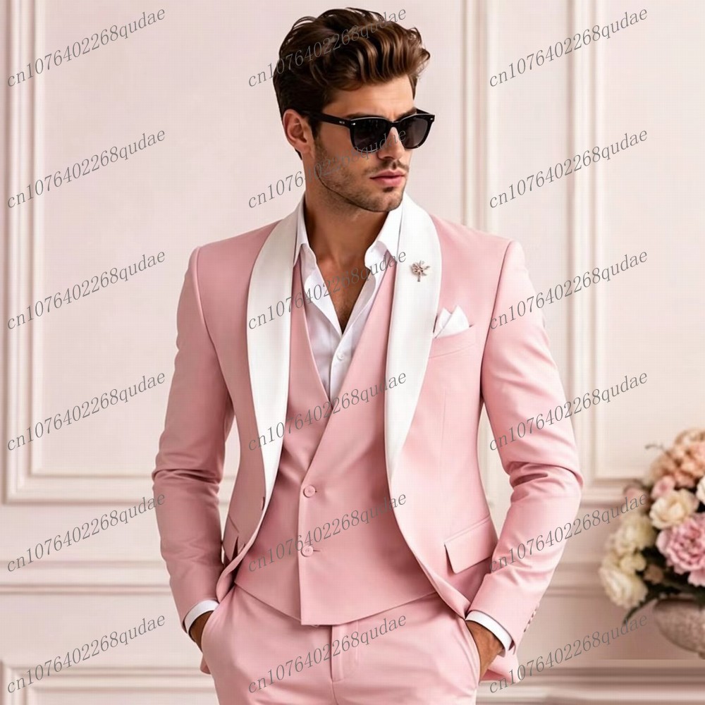 Mens Formal - Beyaz Yaka Pembe Resmi Erkek Takımı
