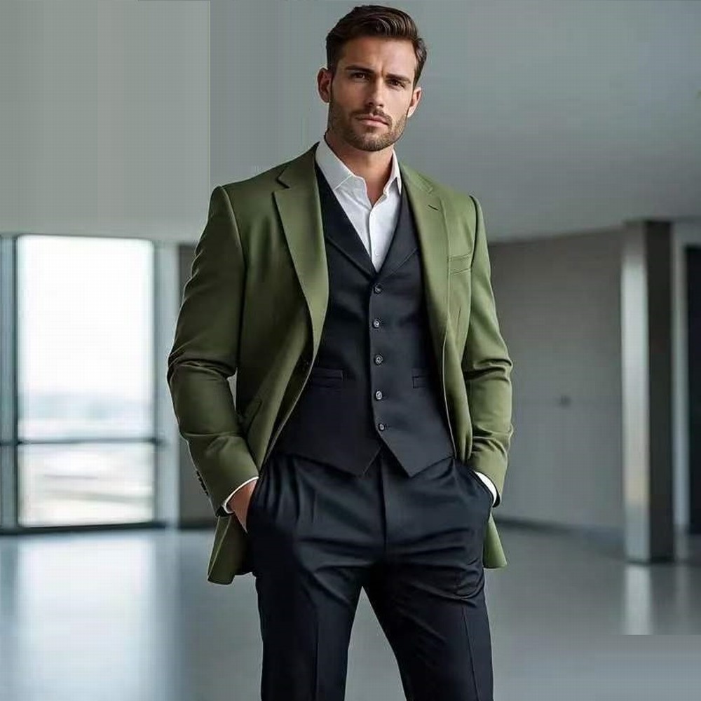 Mens Formal - Moda Ordu Yeşili ve Siyah Resmi