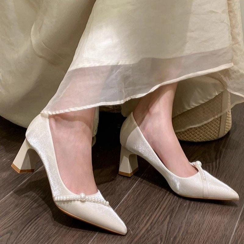 Men Formal Wear Shoes - Zarif İnci Süslemeli Sivri Burunlu Blok