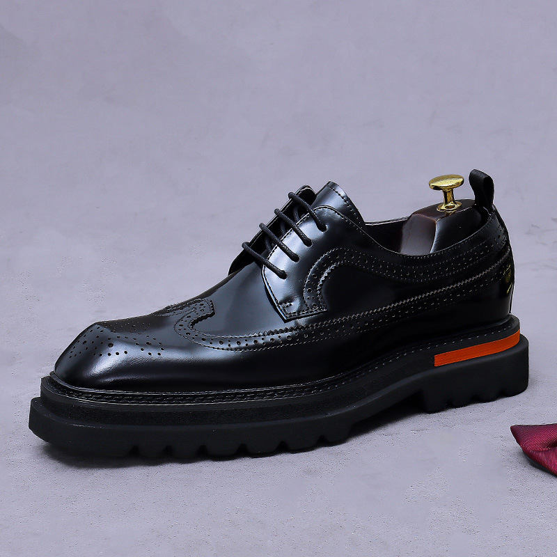 Men'S Luxury Formal Wear - Erkek Brogue Platform Oxford Ayakkabıları Hakiki