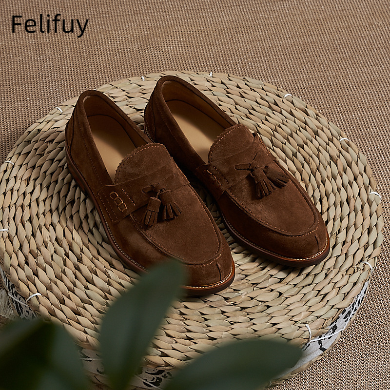 Men Formal Wear Shoes - Yeni Kahverengi Erkek Düz Loaferlar İnek