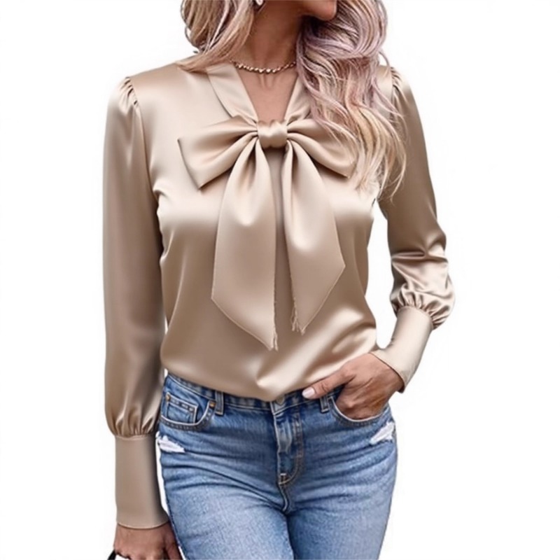 Kadın Düz Saten Bluz Fiyonklu  - Satin Bow Tie incelemesi ve fiyatı